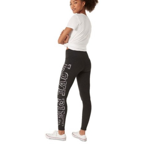 RARE💕VS PINK BLACK GREY MARBLE FILL LOGO COTTON LEGGINGS - Picture 2 of 10